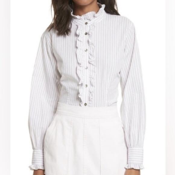 La vie Rebecca Taylor pink stripe ruffle blouse - Picture 1 of 8